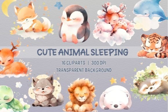 Charming Sleeping Animals: Watercolor Clipart for Creative Projects