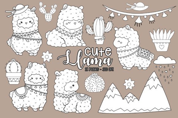 Cute Llama Clipart for Animal Coloring and Design