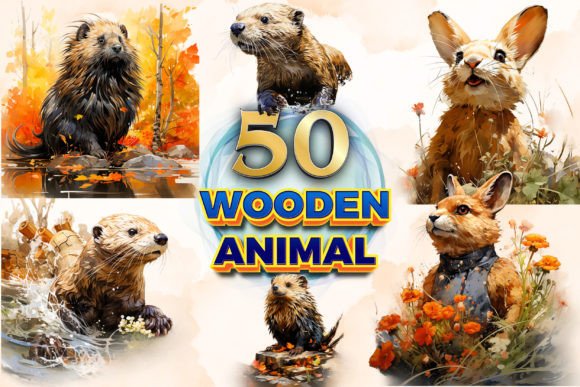 Wooden Animal Clipart: 50 PNGs for Your Creative Projects